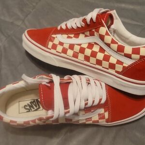 Vans Unisex Red and White Checkered Sneakers